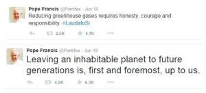 The pope has been actively promoting his ideas around climate change on his Twitter account.