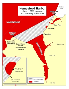 Shellfish open area map in Hempstead Harbor, from June 2011