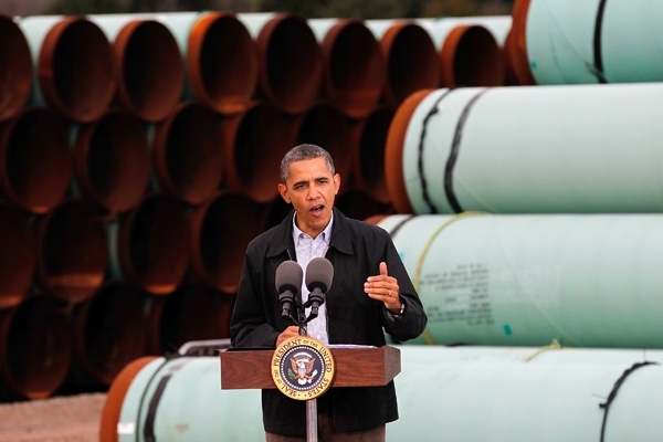 Not many people expected the president who sped through approval for the southern leg of the pipeline and celebrated in front of mountains of pipes to come out against the rest of the project. President Obama is pictured here in Cushing, Oklahoma in 2012.