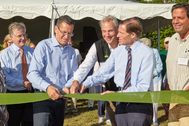 Governor Malloy and Senator Blumenthal are joined by other elected officials at the ribbon cutting of The Preserve. Photo credit Robert Lorenz. 